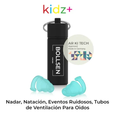 BOLLSEN kidz+ AR KI TECH tapones niños - Nadar, Natación, Eventos Ruidosos, Tubos de Ventilación Para Oidos